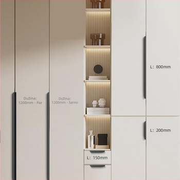 Nevidljiva ručka za vrata ormarića, ugrađeni dizajn, moderni minimalistički stil, model Large arc, aluminijska legura, kovano