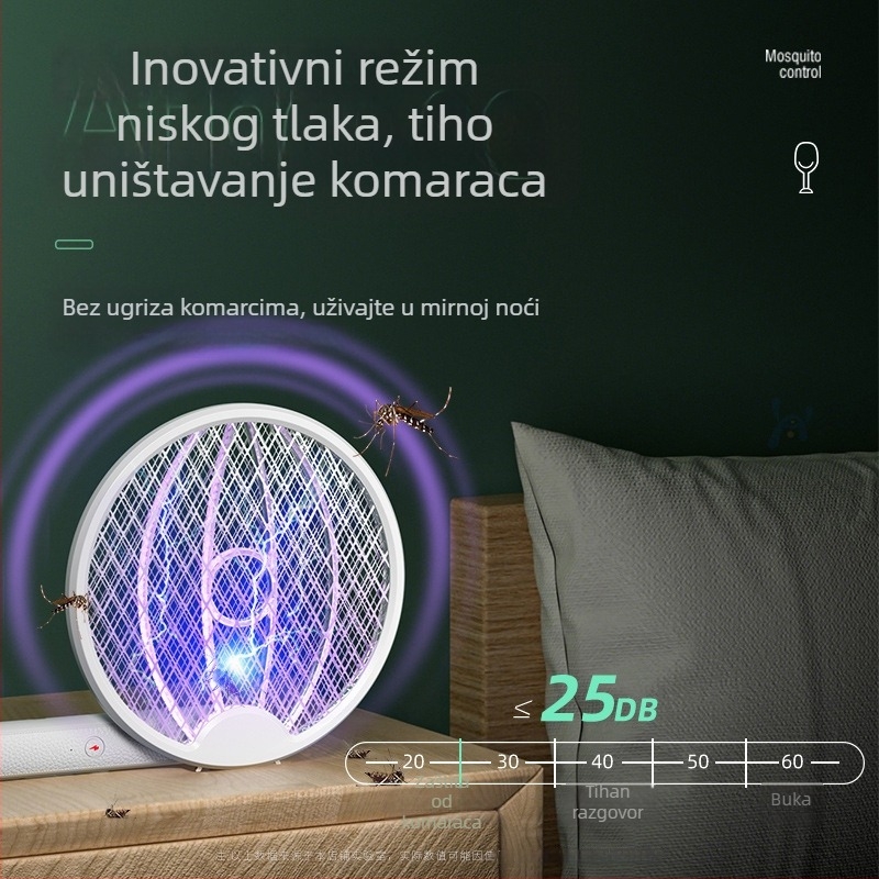 Električna uštipač za komarce – sklopiva četvero-u‑jedno lampica za ubijanje komaraca, ugrađena baterija, visokonaponska mreža, pokrivenost 11–20㎡, vrijeme punjenja 3–5 sati