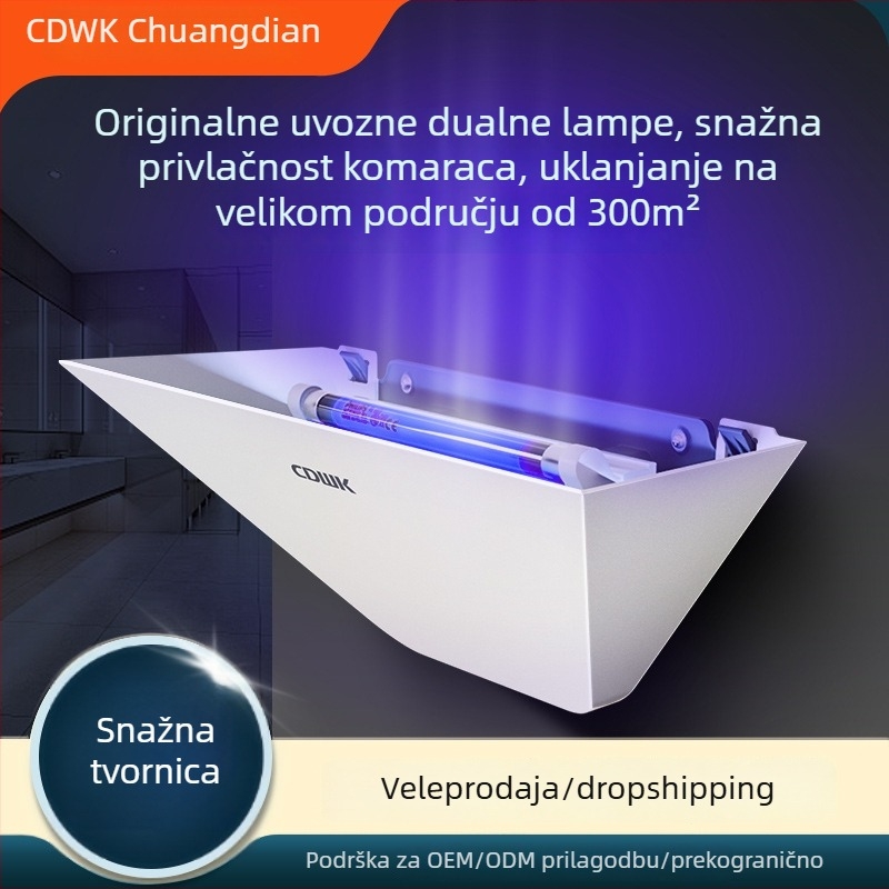 Unutarnja lampa za uništavanje komaraca s ljepkom hvatanja, LED svjetlo, 360° rotacija, zamjenjiva baterija, pokrivenost 61 m² i više