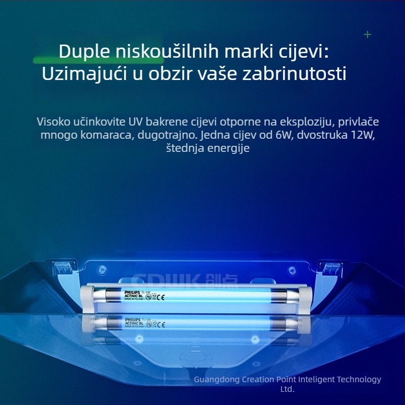 Unutarnja lampa za uništavanje komaraca s ljepkom hvatanja, LED svjetlo, 360° rotacija, zamjenjiva baterija, pokrivenost 61 m² i više