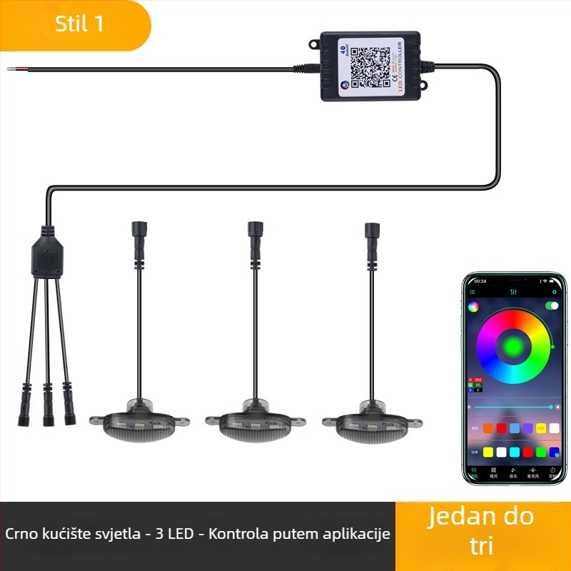 LED dnevno svjetlo za prednju rešetku, upravljanje putem APP-a, RGB, model App-rgb-f1, 12V, 5W, 0.5A, univerzalni tip
