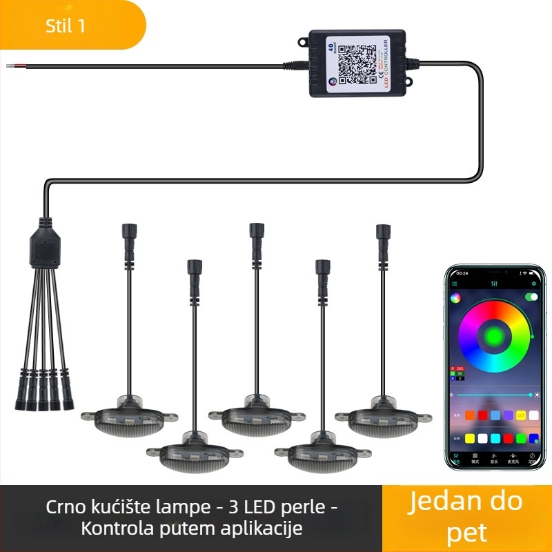 LED dnevno svjetlo za prednju rešetku, upravljanje putem APP-a, RGB, model App-rgb-f1, 12V, 5W, 0.5A, univerzalni tip