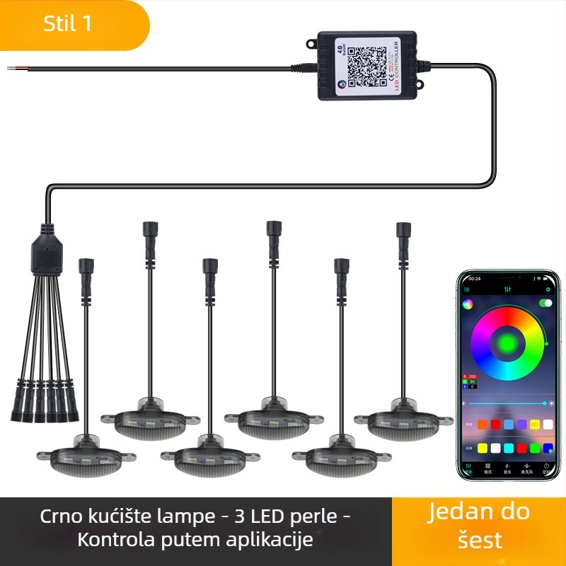 LED dnevno svjetlo za prednju rešetku, upravljanje putem APP-a, RGB, model App-rgb-f1, 12V, 5W, 0.5A, univerzalni tip
