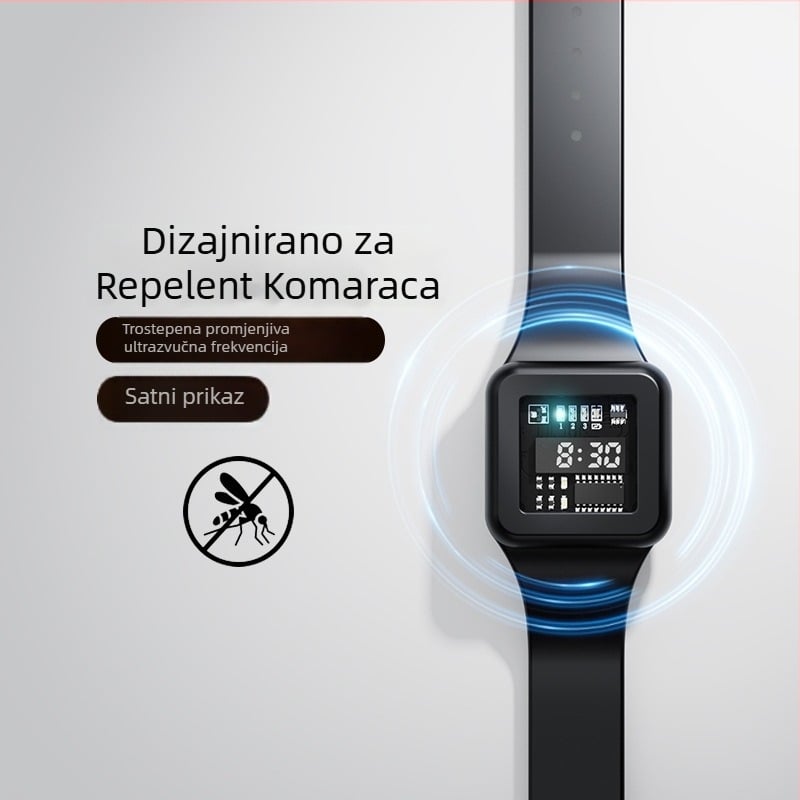 Elektronički repelent za komarce, narukvica/sat, model TS-36, četvrtastog oblika, podržava punjenje, 5V