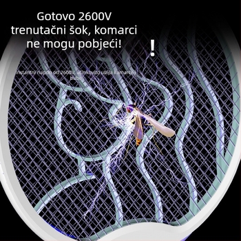 Električna komarac-ubojica 2-u-1 s LED zamkom, ručna s bazom, za površine do 10 m², ugrađena baterija do 500 mAh, punjenje 1–3 h, trajanje do 1 h