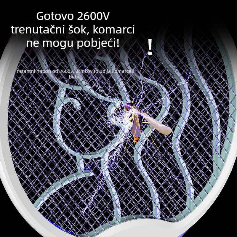 Električna komarac-ubojica 2-u-1 s LED zamkom, ručna s bazom, za površine do 10 m², ugrađena baterija do 500 mAh, punjenje 1–3 h, trajanje do 1 h