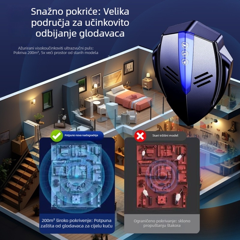 Domaći ultrazvučni odboj protiv štetnika s višefrekventnim ciklusom, visoka snaga, protiv komaraca, insekata i glodavaca