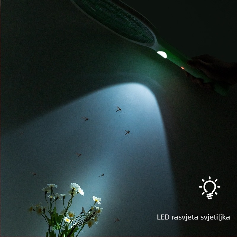 Električna lopatica za komarce sa LED svjetlom, ugrađena baterija 1001-1600 mAh, pokrivenost 11-20 m², vrijeme punjenja 1-3 sata, mreža Ni-Zn-Fe (11-20 m², 1-3 sata punjenja, 1001-1600 mAh, mreža Ni-Zn-Fe)
