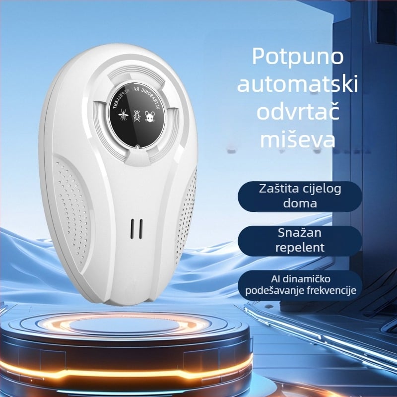 W28 ultrazvučni repelent štetnika – inteligentni promjenjivi frekvencijski režim, učinkovit protiv miševa, komaraca i žohova; 220V, 12–100 kHz, 1.5W, punjiv.