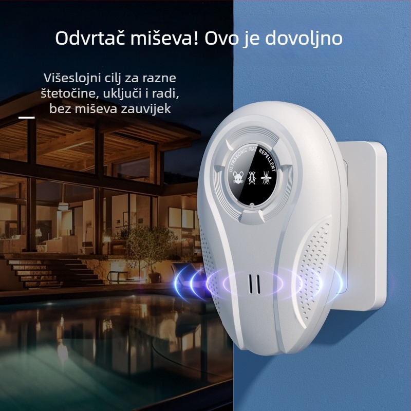 W28 ultrazvučni repelent štetnika – inteligentni promjenjivi frekvencijski režim, učinkovit protiv miševa, komaraca i žohova; 220V, 12–100 kHz, 1.5W, punjiv.