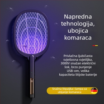 Dva u jedan električni komarac-ubijač, punjivi, za zid, s LED svjetlom i aluminijskom mrežom