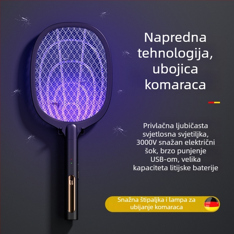 Dva u jedan električni komarac-ubijač, punjivi, za zid, s LED svjetlom i aluminijskom mrežom