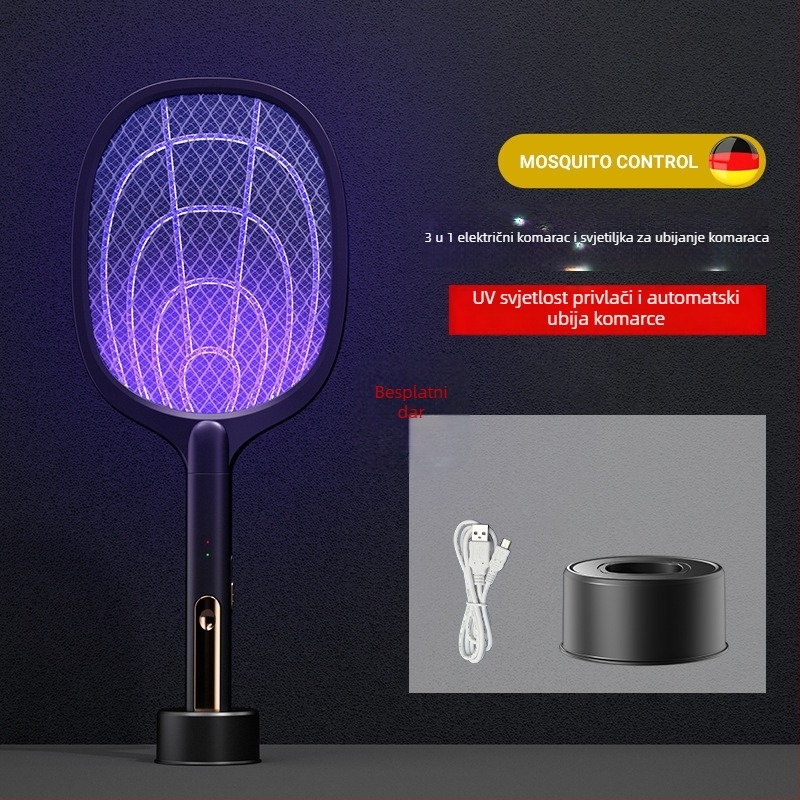 Dva u jedan električni komarac-ubijač, punjivi, za zid, s LED svjetlom i aluminijskom mrežom