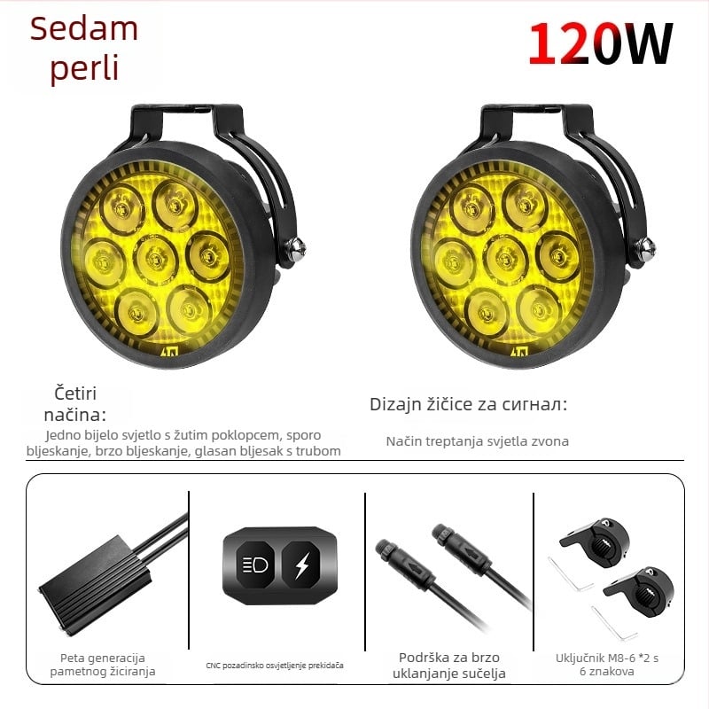 Motorska LED glavna svjetla 9005 - 120W, 12000 lm, 12-36V, aluminijska legura, otporna na prašinu i vodu, A+ razred kompatibilnosti 98%