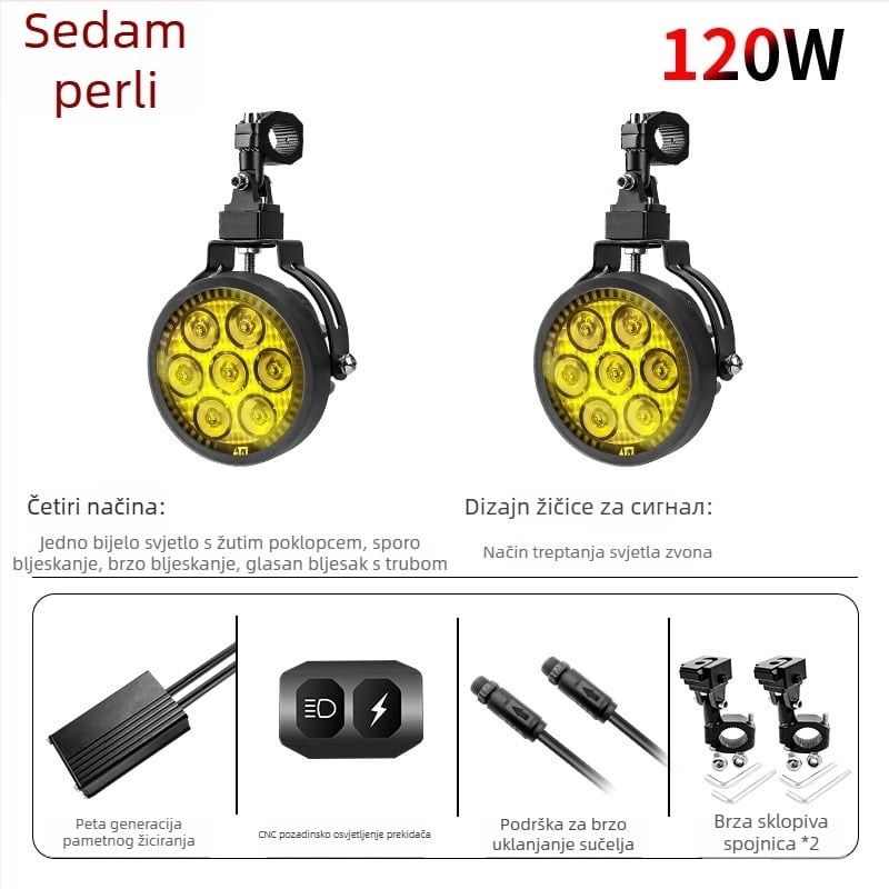 Motorska LED glavna svjetla 9005 - 120W, 12000 lm, 12-36V, aluminijska legura, otporna na prašinu i vodu, A+ razred kompatibilnosti 98%