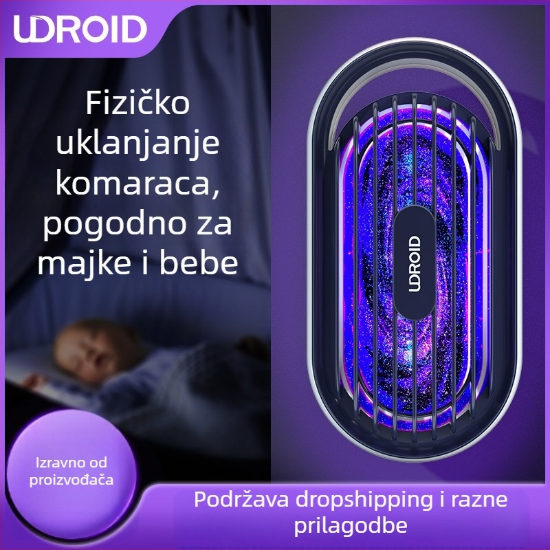 LED lampica za komarce s hvatanjem i elektrošokom, pokrivenost 21–30 m², napajanje iz utičnice, ABS kućište, mreža od nikla-cinka-željeza