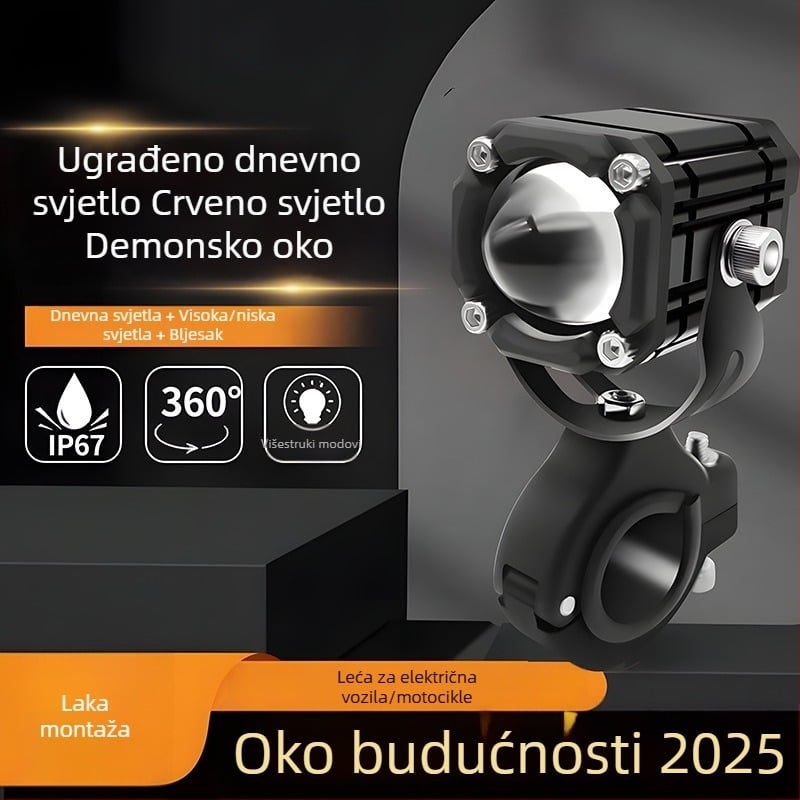 Vanjski LED reflektor za električni motocikl s tangens lećom za visoki i niski snop