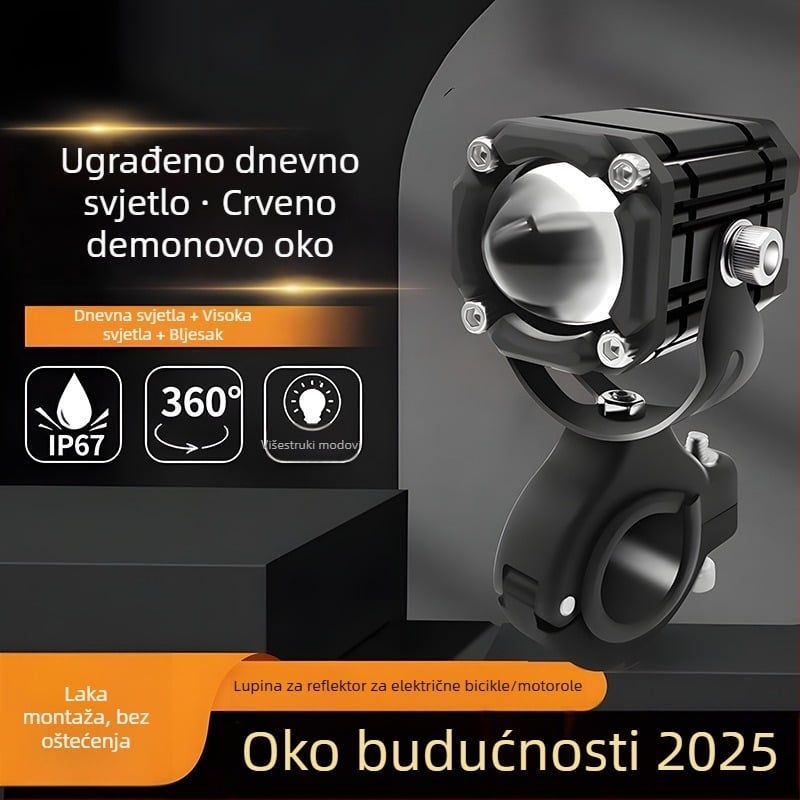 Vanjski LED reflektor za električni motocikl s tangens lećom za visoki i niski snop