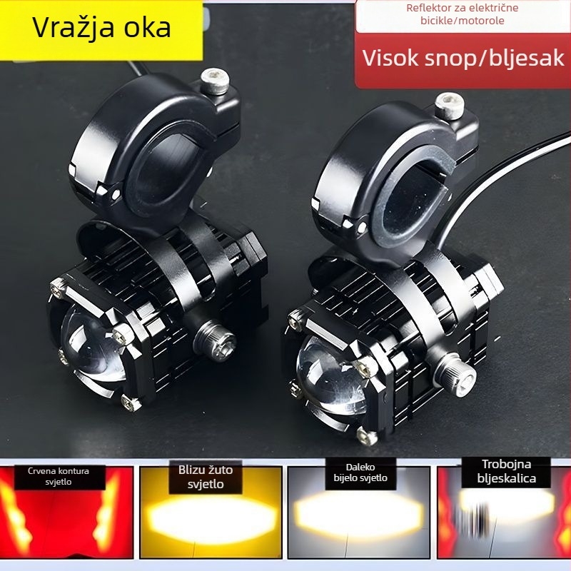 Vanjski LED reflektor za električni motocikl s tangens lećom za visoki i niski snop