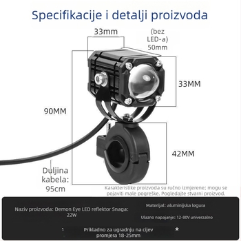 Reflektor za motocikl Demonove oči s treperavim crvenim zrakom, novi leća, daleki i bliski snop, 8V