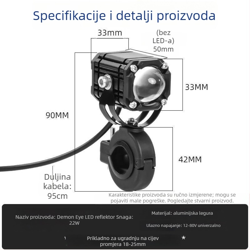 Reflektor za motocikl Demonove oči s treperavim crvenim zrakom, novi leća, daleki i bliski snop, 8V