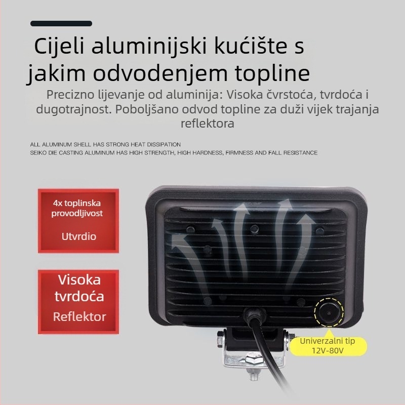 LED auto reflektor 12-80V, univerzalni, svjetlo za vožnju unatrag, kvadratni LED far za kamione, kombije, motocikle i električna vozila