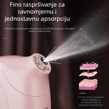 Myleno Prijenosno ručno lice uređaj: visokotlačna nano maglica, hidratantni raspršivač, hladna magla; automatsko isključivanje; baterija 300–500 mAh; trajanje 1–3 h; izlaz magle ≤10 s
