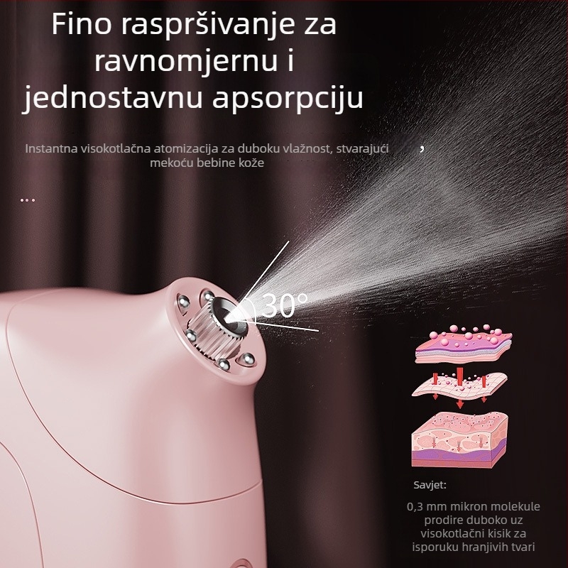 Myleno Prijenosno ručno lice uređaj: visokotlačna nano maglica, hidratantni raspršivač, hladna magla; automatsko isključivanje; baterija 300–500 mAh; trajanje 1–3 h; izlaz magle ≤10 s