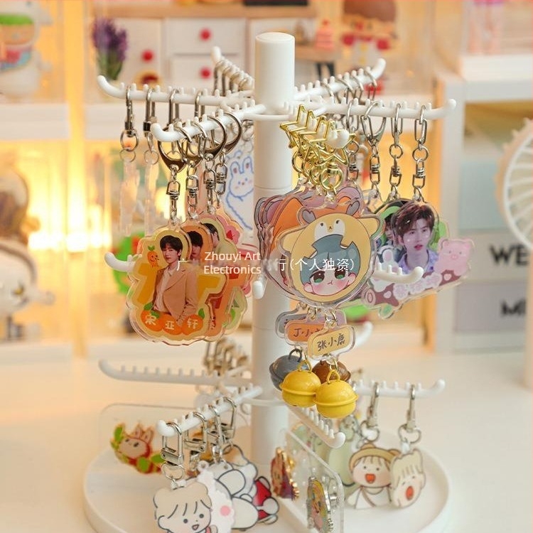 Stalak za pohranu ključeva i nakita, stolni prikazni stalak, dvostruki sloj, plastični materijal, ženski stil, kovano željezo okvir