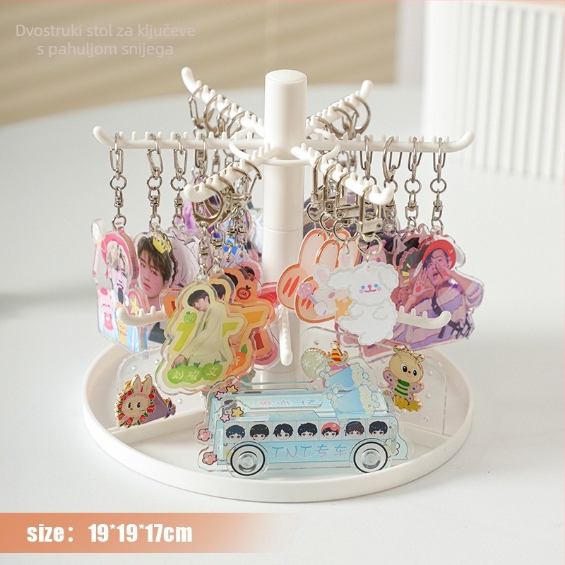 Stalak za pohranu ključeva i nakita, stolni prikazni stalak, dvostruki sloj, plastični materijal, ženski stil, kovano željezo okvir
