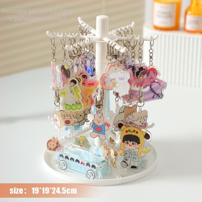 Stalak za pohranu ključeva i nakita, stolni prikazni stalak, dvostruki sloj, plastični materijal, ženski stil, kovano željezo okvir