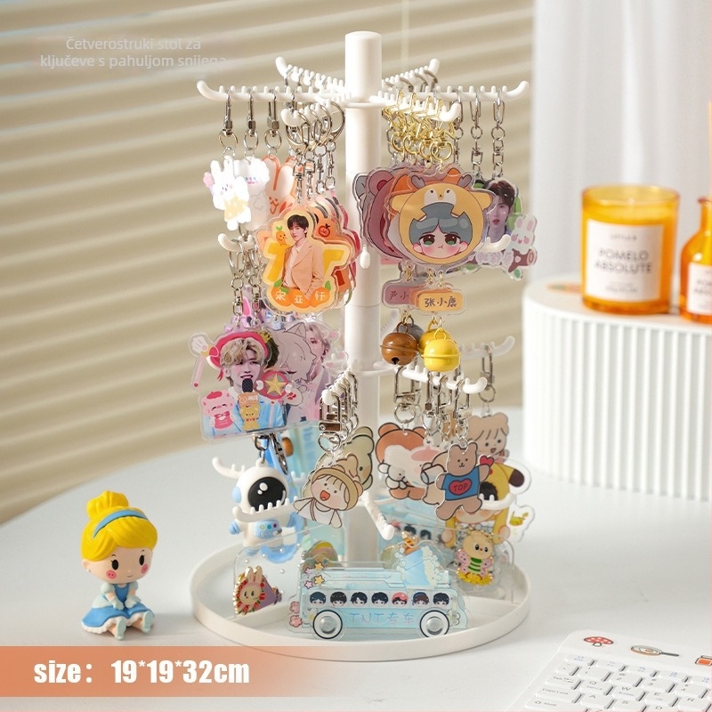 Stalak za pohranu ključeva i nakita, stolni prikazni stalak, dvostruki sloj, plastični materijal, ženski stil, kovano željezo okvir