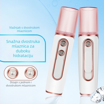 Uređaj za hidrataciju lica s dvostrukim mlazom, ručni USB punjivi hidratantni uređaj, mini hladni raspršivač ovlaživač, baterija 1200-2000 mAh, do 1 sat rada