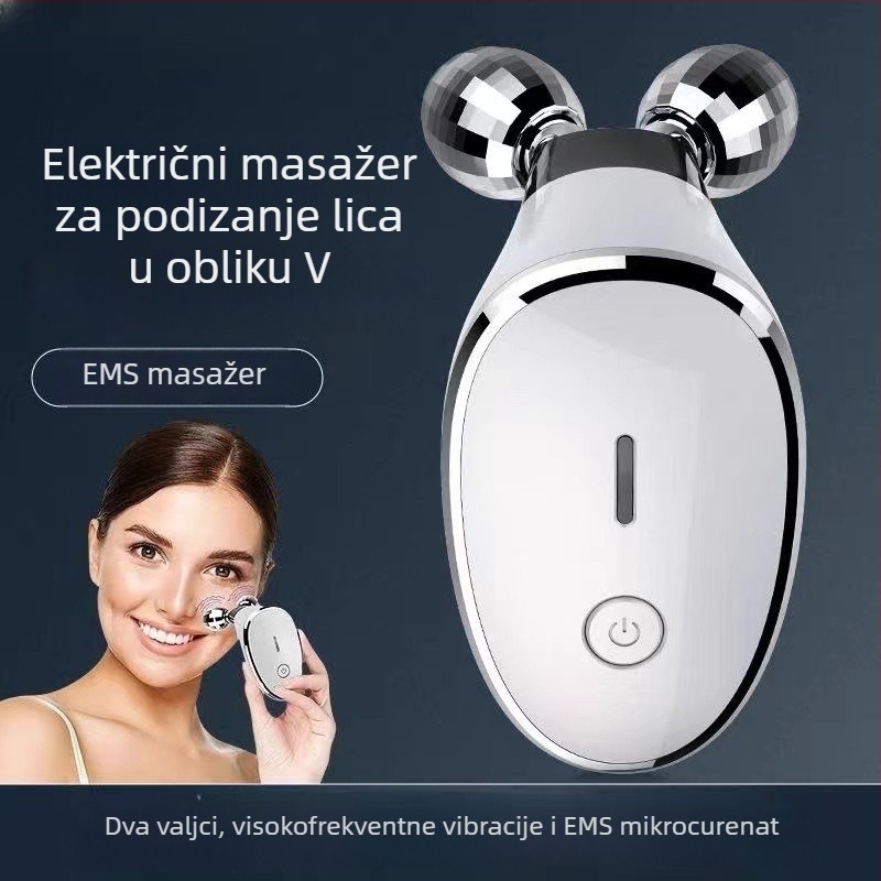 MasAžer za lice – prijenosni električni masažer lica s dvostrukom kuglom EMS visokofrekvencijski roller za lifting, ugrađena baterija 500–800 mAh, IPX7