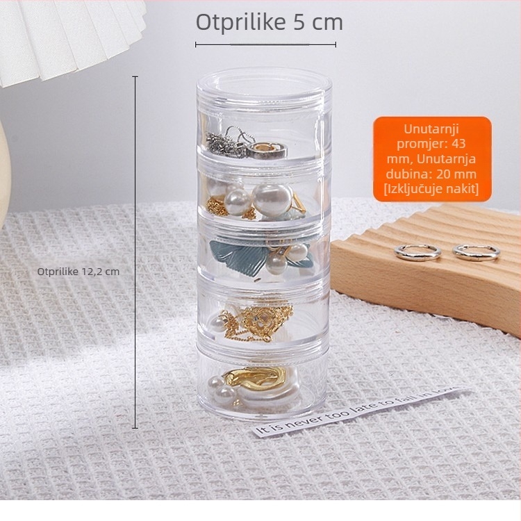 Prijenosna kutija za nakit s antioksidacijskom zaštitom, 5 slojeva, plastična, pretinci za naušnice i lančiće