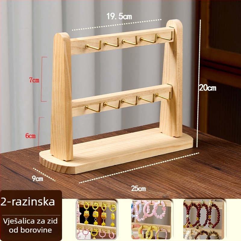 Drveni stalak za izlaganje narukvica – višenamjenski držač za nakit za narukvice, satove, gumice za kosu i trake za glavu, potrebna montaža
