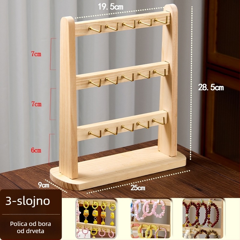 Drveni stalak za izlaganje narukvica – višenamjenski držač za nakit za narukvice, satove, gumice za kosu i trake za glavu, potrebna montaža