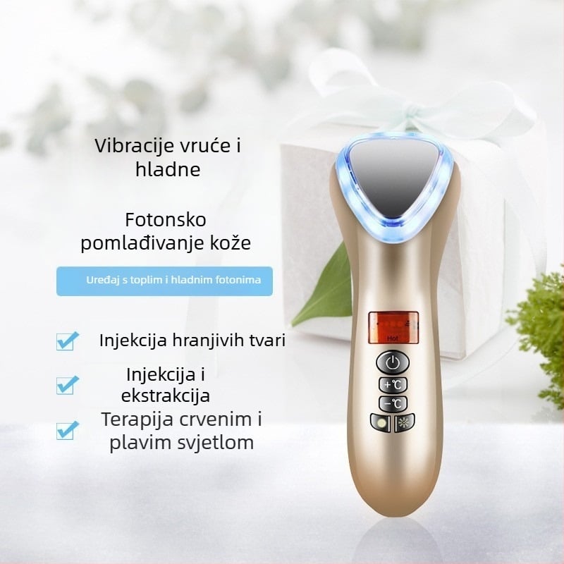 Ručni uređaj za lice s toplom/chladnom terapijom, pomlađivanje kože, hidro-svjetlosna infuzija, ugrađena baterija 1000–1200 mAh, prijenosno, kućna upotreba