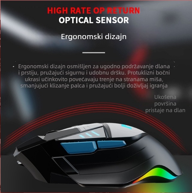Optička miša USB, 4000 DPI, 2,4 GHz bežično, 5 tipki (za stolna računala)