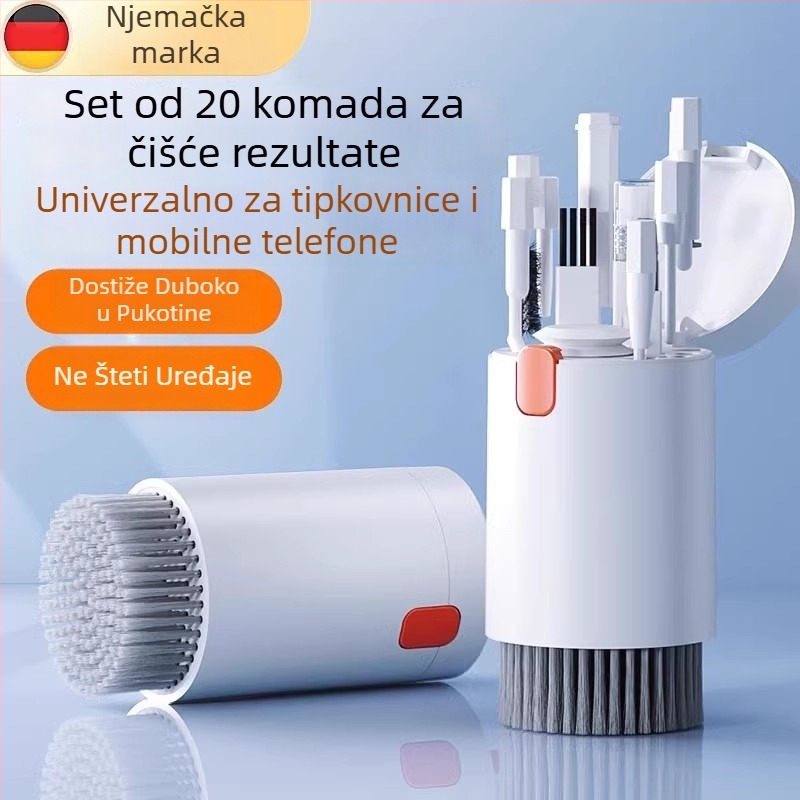 20-u-1 multifunkcionalni set za čišćenje za telefon, tipkovnicu, računalo, slušalice i kameru (plastična konstrukcija • Time brend • uže od visokoelastičnog pamuka • plastična kopča • moguć tisak logotipa)