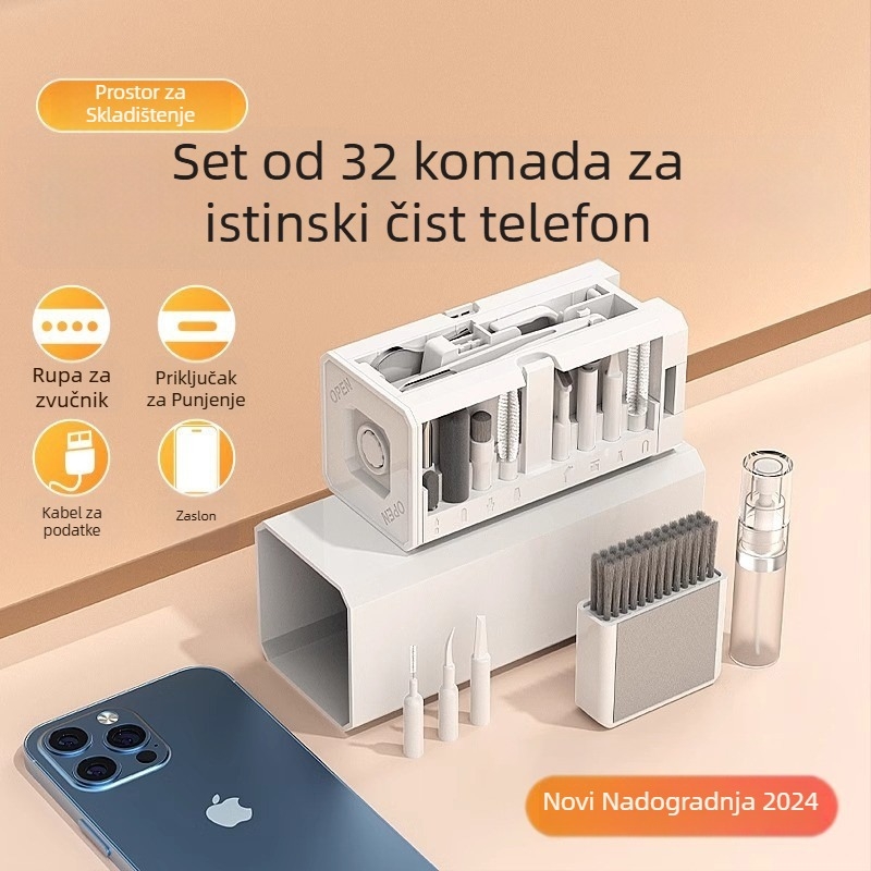 20-u-1 multifunkcionalni set za čišćenje za telefon, tipkovnicu, računalo, slušalice i kameru (plastična konstrukcija • Time brend • uže od visokoelastičnog pamuka • plastična kopča • moguć tisak logotipa)