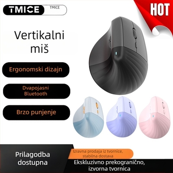 V30 uspravna ergonomska bežična miša s Bluetooth i dvostrukim 2,4 GHz načinom, 1600 DPI, 6 tipki, domet 10 m