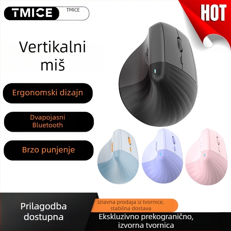 V30 uspravna ergonomska bežična miša s Bluetooth i dvostrukim 2,4 GHz načinom, 1600 DPI, 6 tipki, domet 10 m