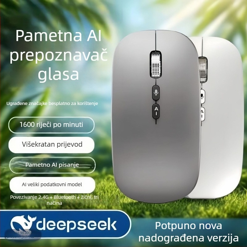 Optički bežični miš s dvostrukim Bluetooth/2.4G načinom, 1600 DPI, 5 tipki, ergonomski, kompatibilan s laptopom, s ugrađenim punjivim izvorom napajanja