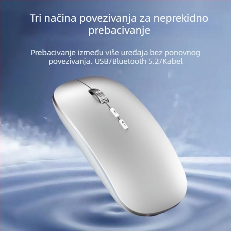 Optički bežični miš s dvostrukim Bluetooth/2.4G načinom, 1600 DPI, 5 tipki, ergonomski, kompatibilan s laptopom, s ugrađenim punjivim izvorom napajanja