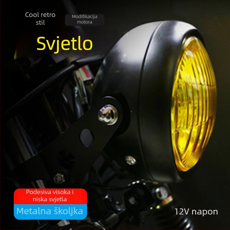 Motociklistična okrugla prednja svjetiljka, 6 inča, 35W 12V, tijelo od željeza, model JH8, s uklonjivim poklopcem lampe