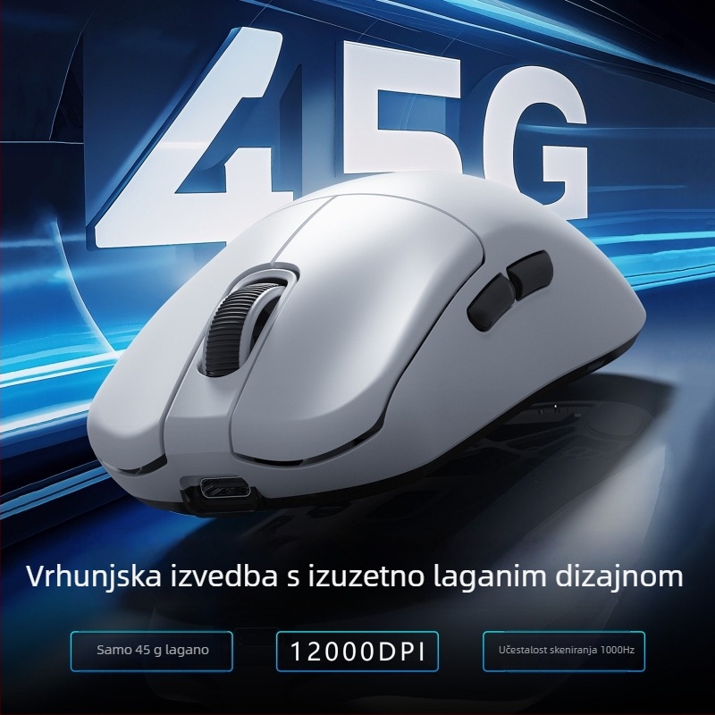 Optička bežična gaming miška s tri načina povezivanja: 2.4G, Bluetooth i punjenje putem kabela; DPI 26000, 6 tipki, težina 40 g