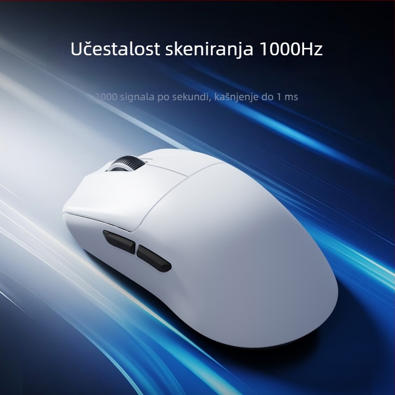 Optička bežična gaming miška s tri načina povezivanja: 2.4G, Bluetooth i punjenje putem kabela; DPI 26000, 6 tipki, težina 40 g