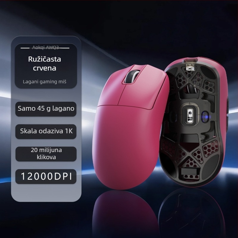 Optička bežična gaming miška s tri načina povezivanja: 2.4G, Bluetooth i punjenje putem kabela; DPI 26000, 6 tipki, težina 40 g