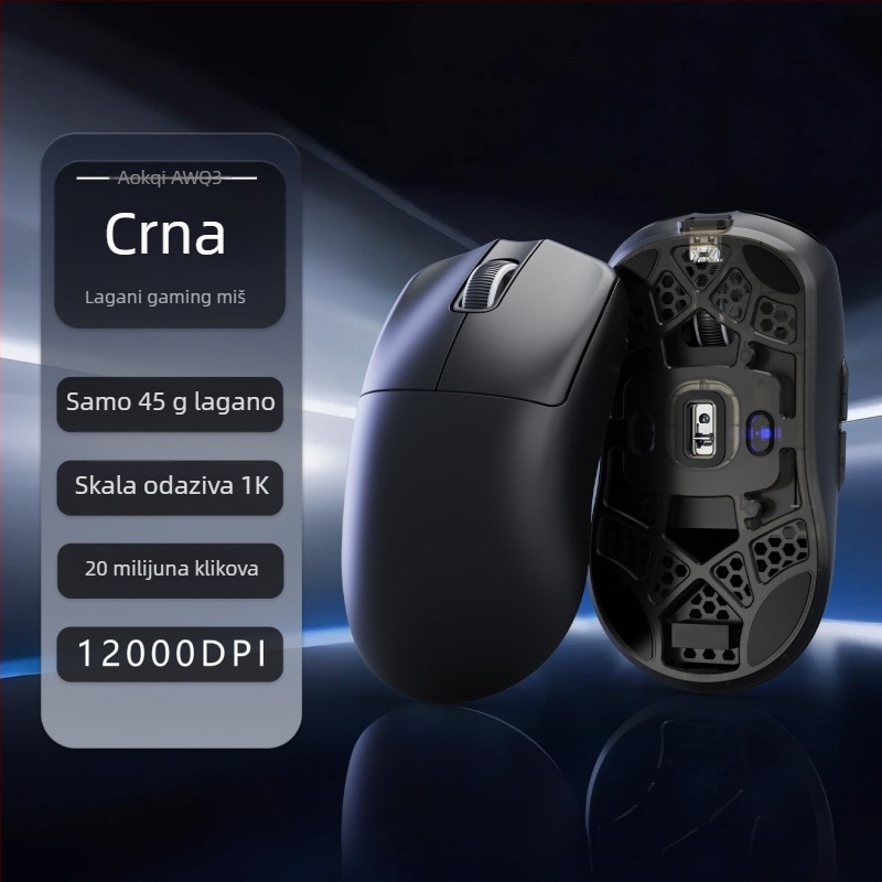 Optička bežična gaming miška s tri načina povezivanja: 2.4G, Bluetooth i punjenje putem kabela; DPI 26000, 6 tipki, težina 40 g